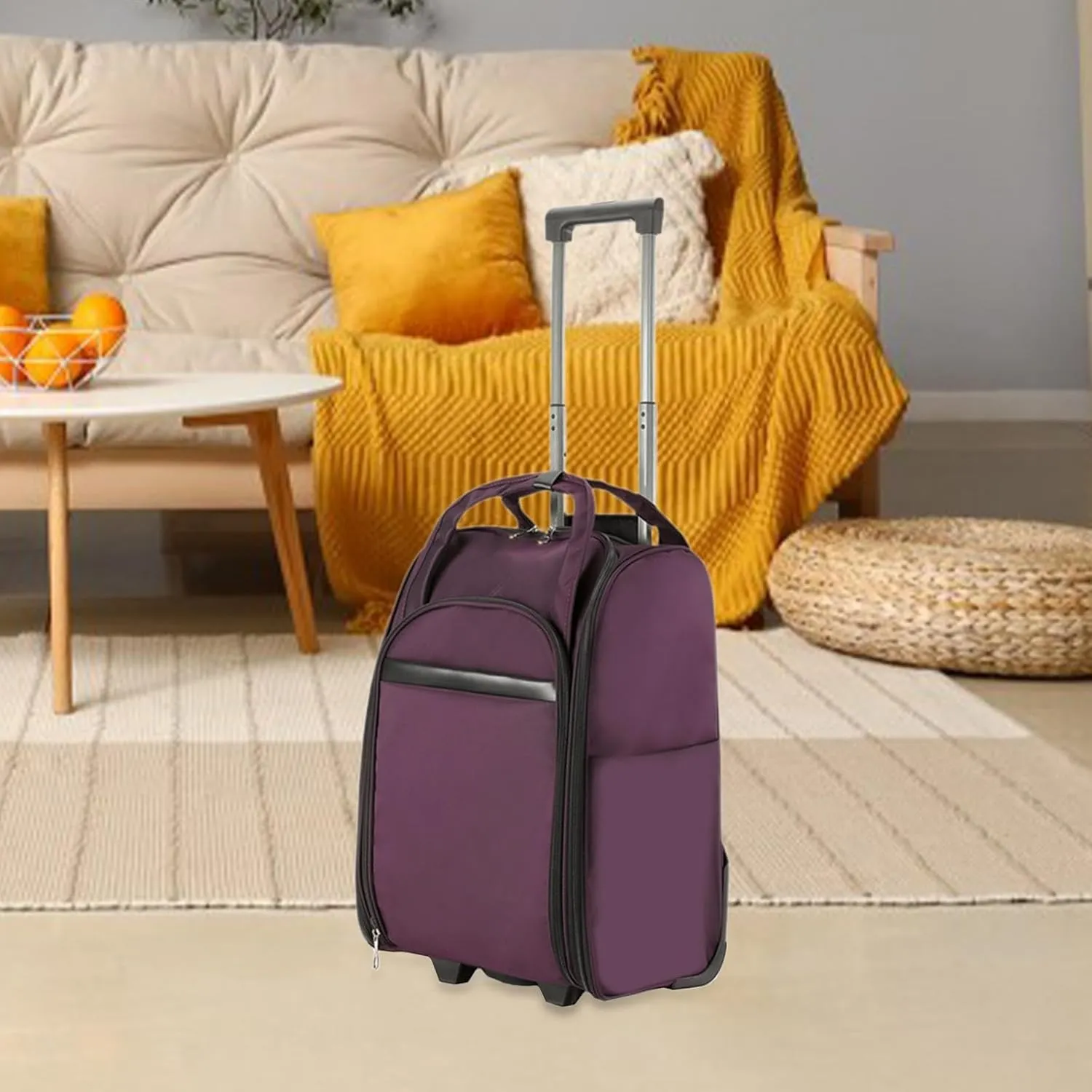 Rolling Duffel Bag with Wheels Carrying Garment Bags for Travel Friendly Picnic, Purple
