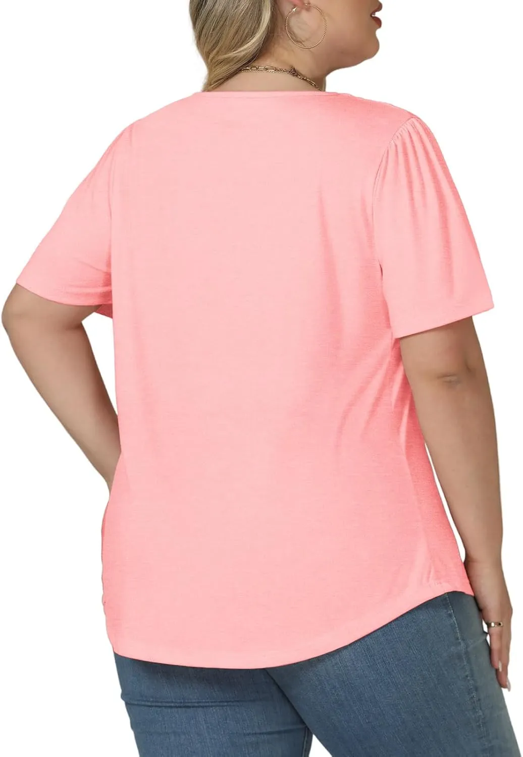 ROSRISS Plus Size Tops for Women Summer Flowy Pleated T Shirts Dressy Crew Neck Tees Casual Short Sleeve Blouses XL-5XL