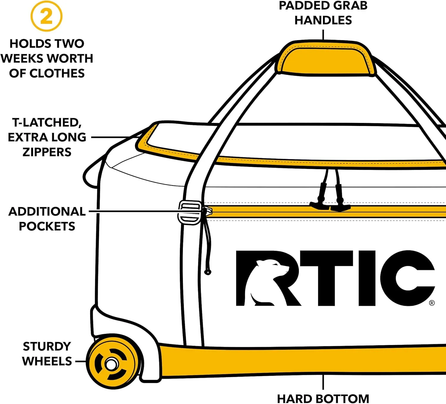 RTIC Road Trip Rolling Duffle Bag with Wheels for Men and Women, Traveling Tote for Camp, Travel, Gym, Weekender, Camping, Overnight Carry On, Sports, Spacious, Water Resistant, Large, Black