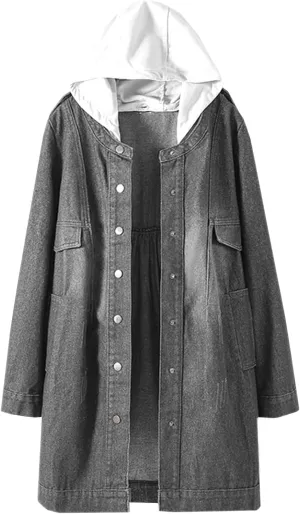 SANGTREE Women's Long Jean Jacket Casual Denim Hoodie Trench Coat