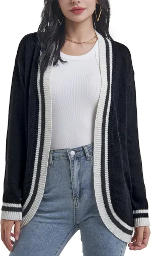 Sanifer Women's Casual Long Sleeve Loose Knit Open Front Sweater Cardigan Coat Outerwear
