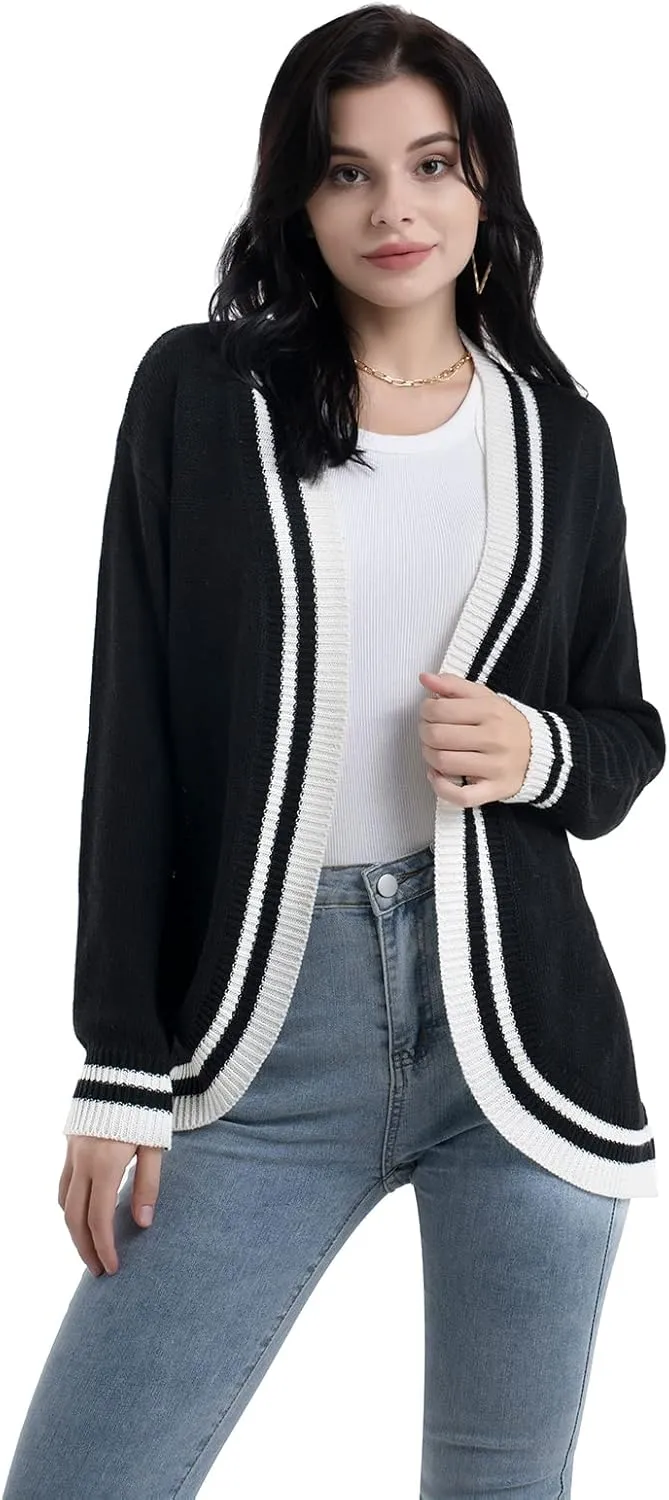 Sanifer Women's Casual Long Sleeve Loose Knit Open Front Sweater Cardigan Coat Outerwear