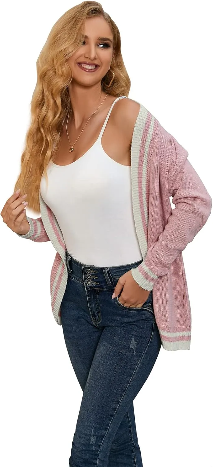 Sanifer Women's Casual Long Sleeve Loose Knit Open Front Sweater Cardigan Coat Outerwear