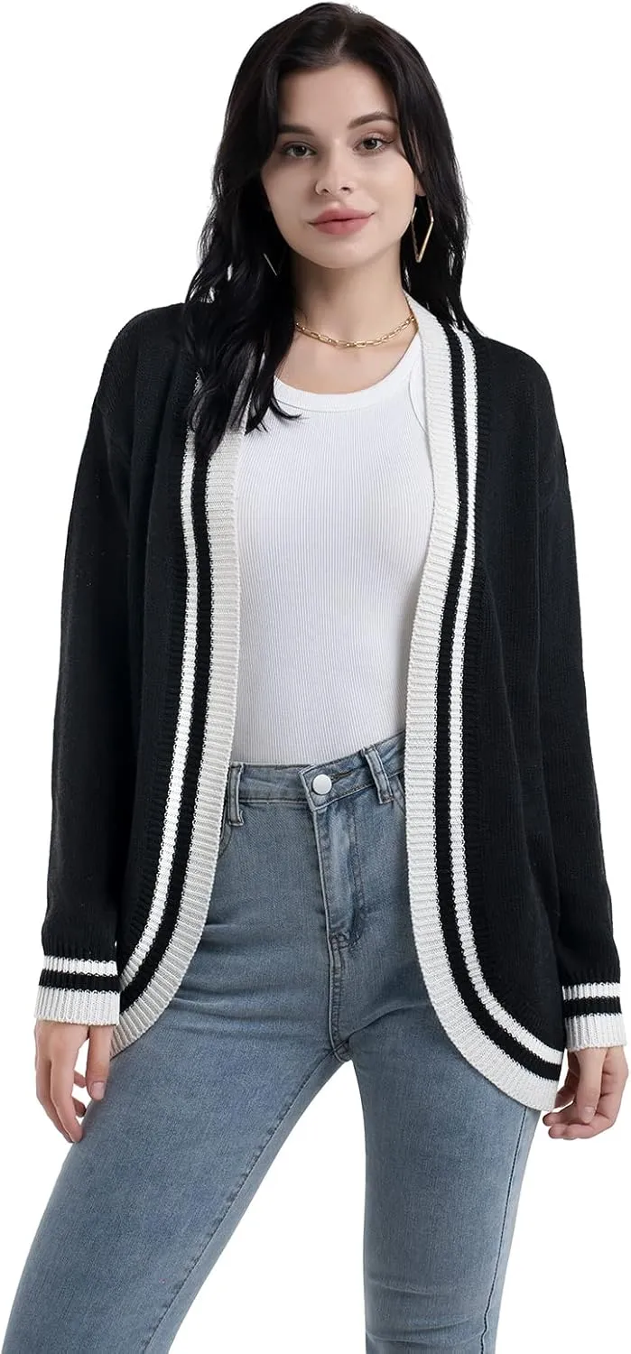 Sanifer Women's Casual Long Sleeve Loose Knit Open Front Sweater Cardigan Coat Outerwear