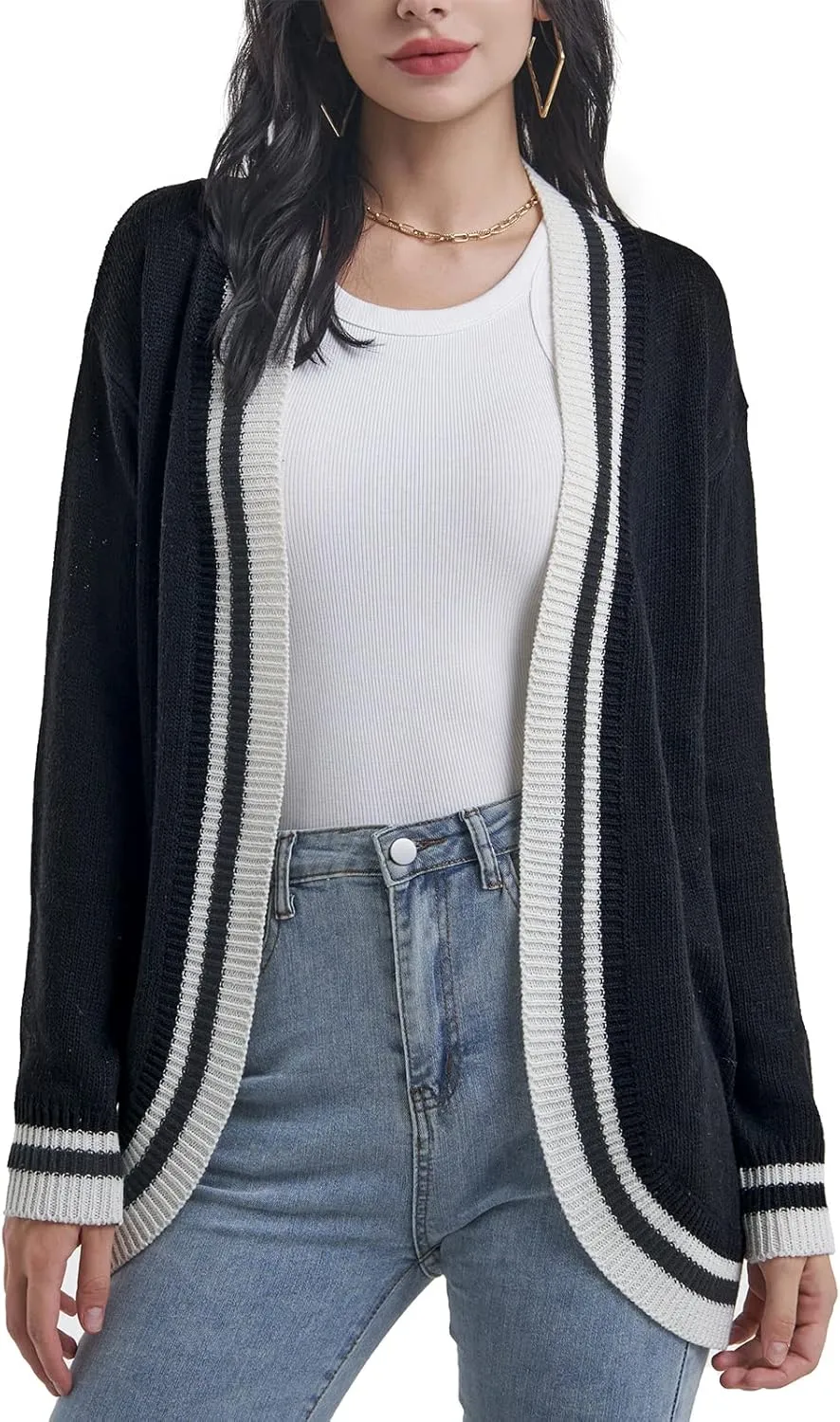 Sanifer Women's Casual Long Sleeve Loose Knit Open Front Sweater Cardigan Coat Outerwear