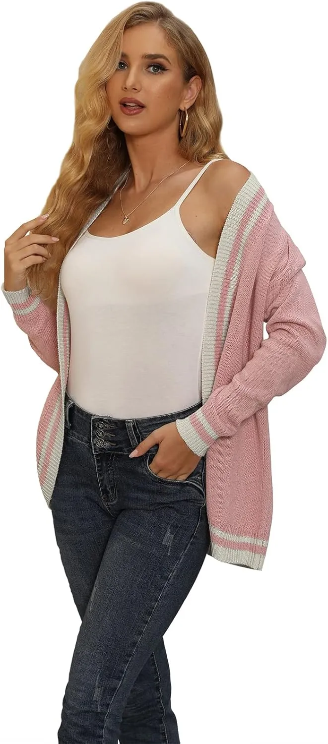 Sanifer Women's Casual Long Sleeve Loose Knit Open Front Sweater Cardigan Coat Outerwear