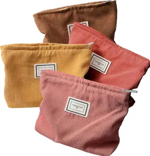 Sanwuta 4 Pack Velvet Makeup Bag Cosmetic Bag for Women Large Capacity Corduroy Pouch Zipper Canvas Travel Toiletry Purse Make up Organizer Case Accessories(Yellow Brown Series,Plaid)