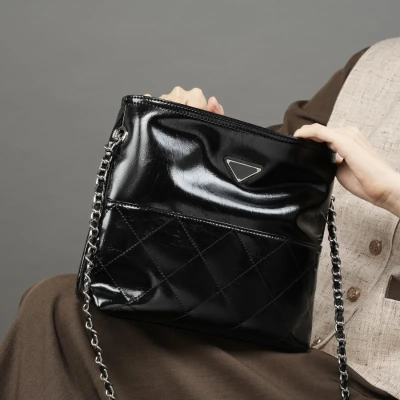Satchel purse tote bag first layer cowhide versatile small square bag fashionable commuter shoulder bag(Black)