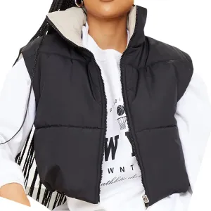 SHIBAOZI Women Girls Cropped Puffer Vest Jackets Casual Zip-up Sleeveless Winter Warm Down Coat