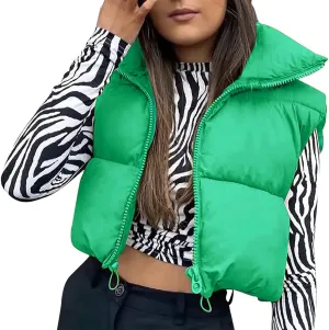 SHIBAOZI Women Girls Cropped Puffer Vest Jackets Casual Zip-up Sleeveless Winter Warm Down Coat