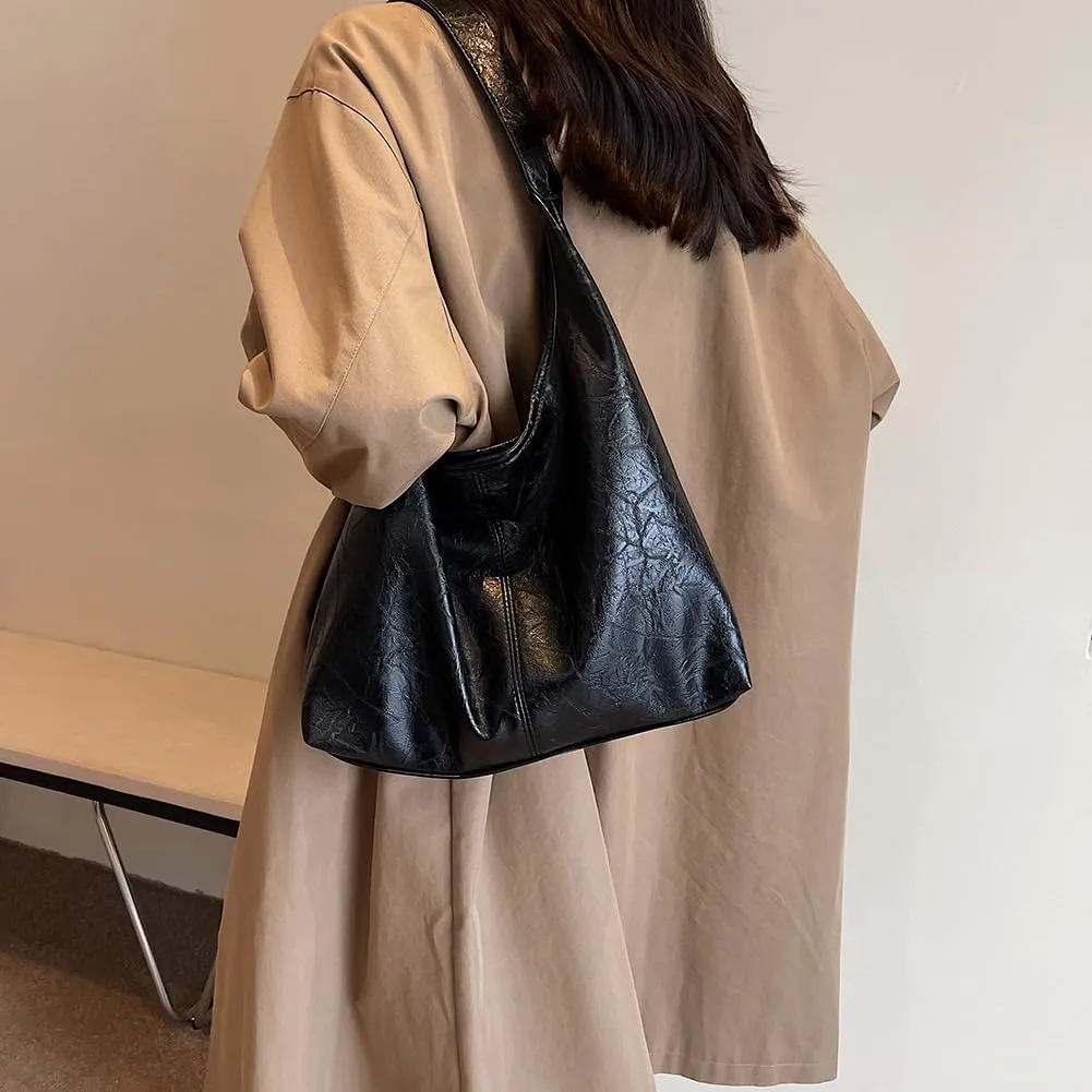 Slouchy Hobo Bags for Women Large Tote Bag 2PCS Retro Vegan Leather Shoulder Slouchy Handbags with Clutch Purse Set
