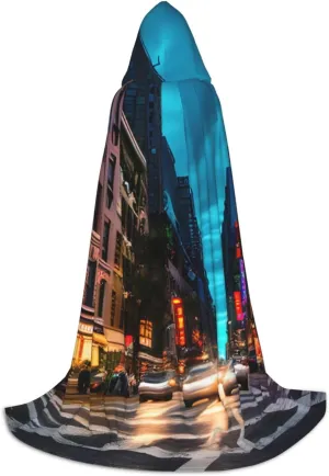 Streets Of New York City Print Unisex Halloween Hooded Cloak Robe Enchantress Adults Wizard Costume Versatile