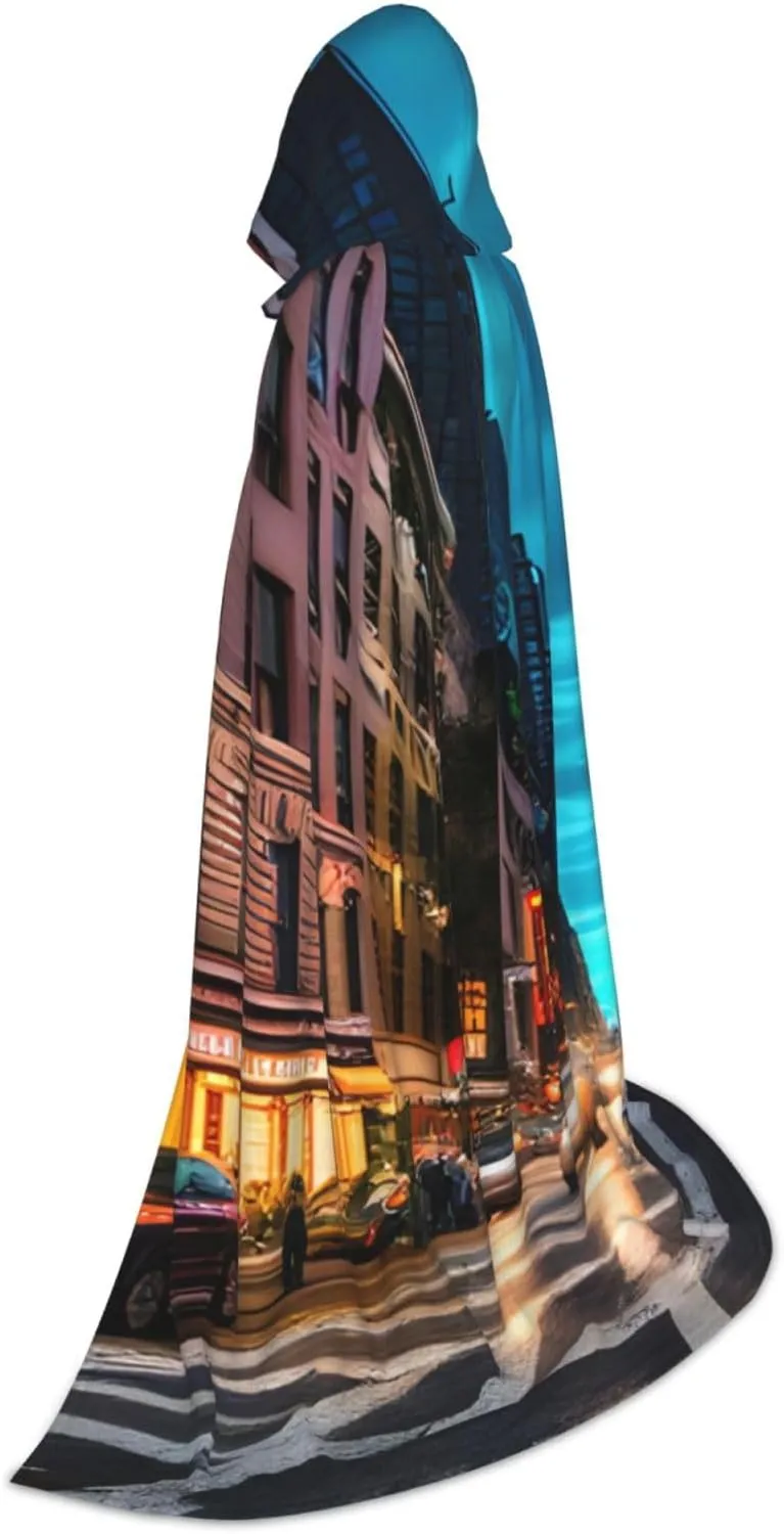Streets Of New York City Print Unisex Halloween Hooded Cloak Robe Enchantress Adults Wizard Costume Versatile