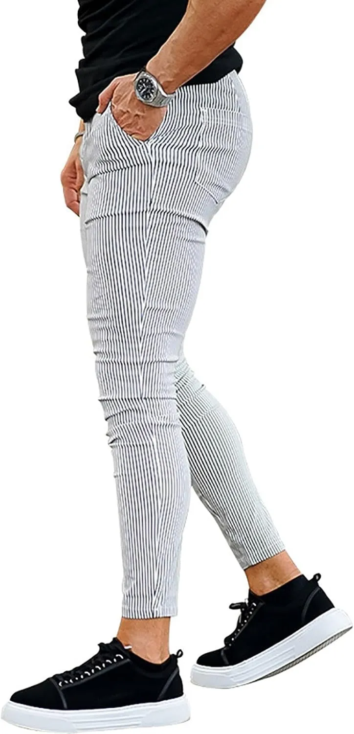 Striped Dress Pants for Men's Casual Daily Thin 2024 Lightweight Business Pants Lounge Slim Fit Work Trousers