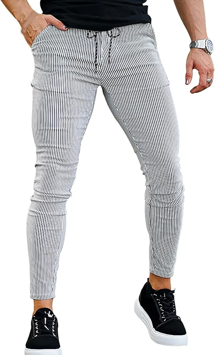 Striped Dress Pants for Men's Casual Daily Thin 2024 Lightweight Business Pants Lounge Slim Fit Work Trousers