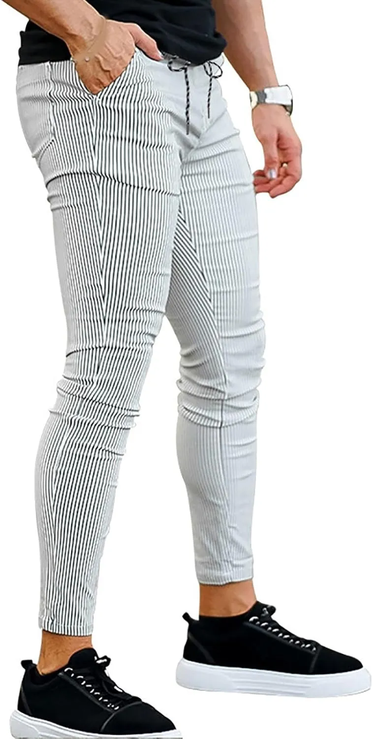 Striped Dress Pants for Men's Casual Daily Thin 2024 Lightweight Business Pants Lounge Slim Fit Work Trousers
