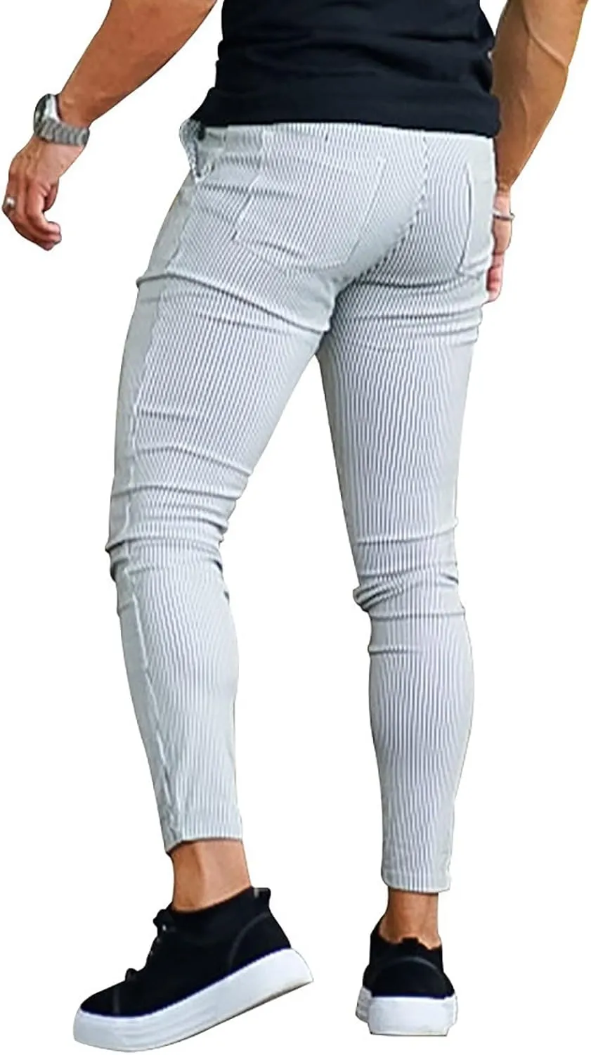 Striped Dress Pants for Men's Casual Daily Thin 2024 Lightweight Business Pants Lounge Slim Fit Work Trousers