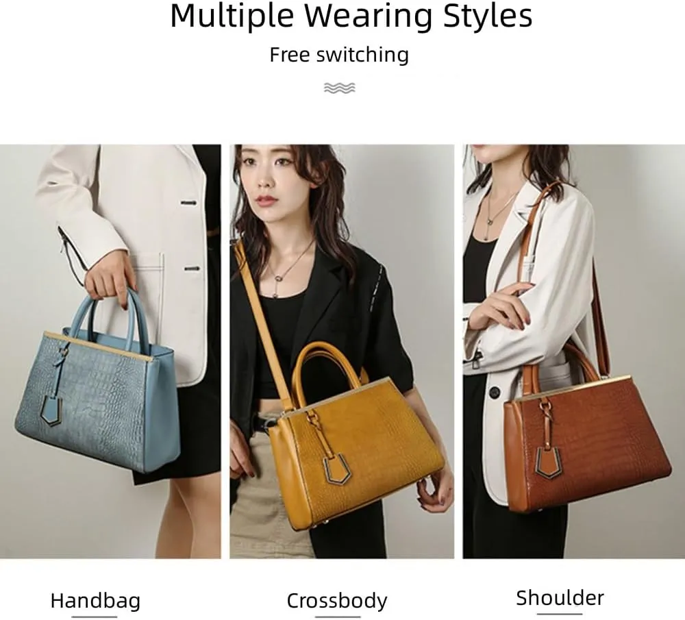 Stylish Crocodile Pattern Leather Handbag for Women - Versatile Top Handle Satchel Purse & Crossbody Bag in Yellow