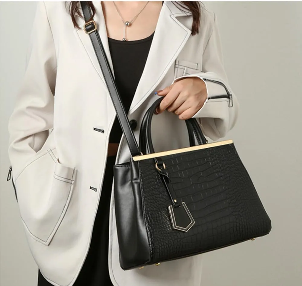 Stylish Crocodile Pattern Leather Handbag for Women - Versatile Top Handle Satchel Purse & Crossbody Bag in Yellow