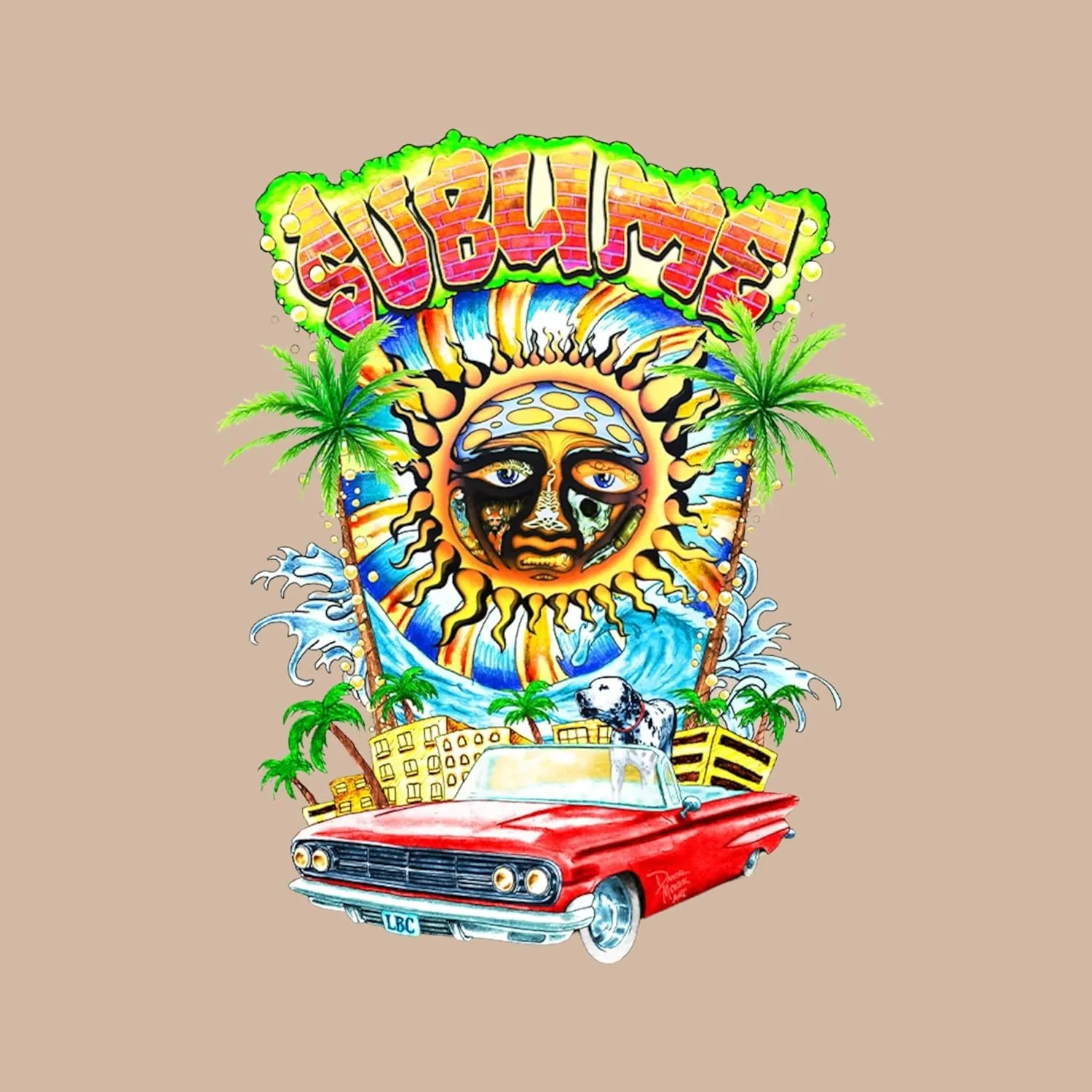 Sublime T Shirt Long Beach CA Adult Natural Short Sleeve 90s Rock Ska Band Vintage Style Graphic Tees