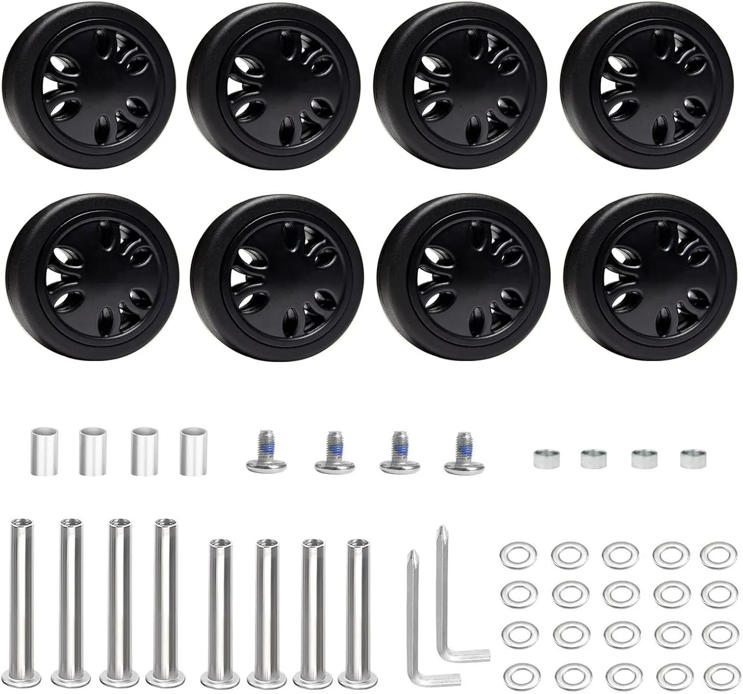 Suitcase Replacement Wheels Kit 50mmx15mm Double Luggage Wheels Black Rubber Suitcase Replacement Wheels for Worn Out Luggage Spinner Dual Wheels Trolley Roller Repair, 8PCS