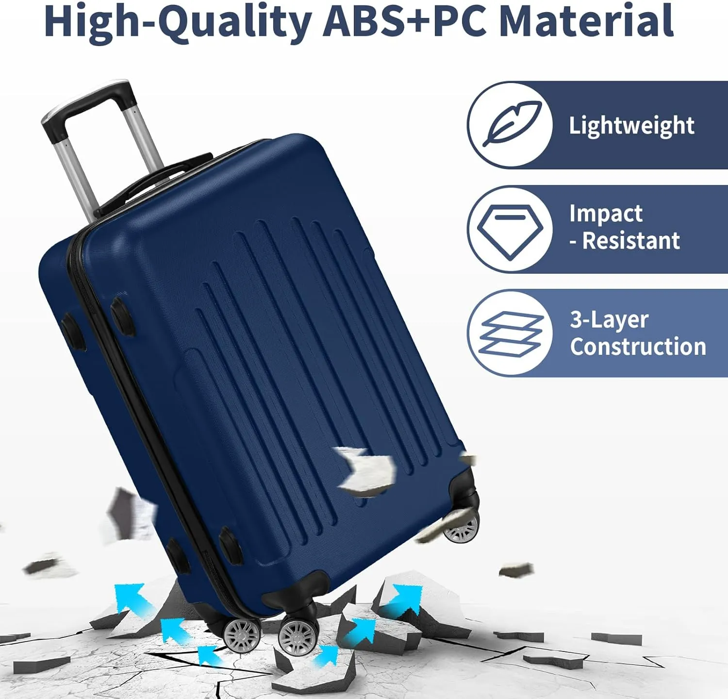 Suitcases with Wheels, 3-Piece Hardside Luggage Set with Spinner Wheels,Expandable Lightweight Spinner Suitcase (Navy)