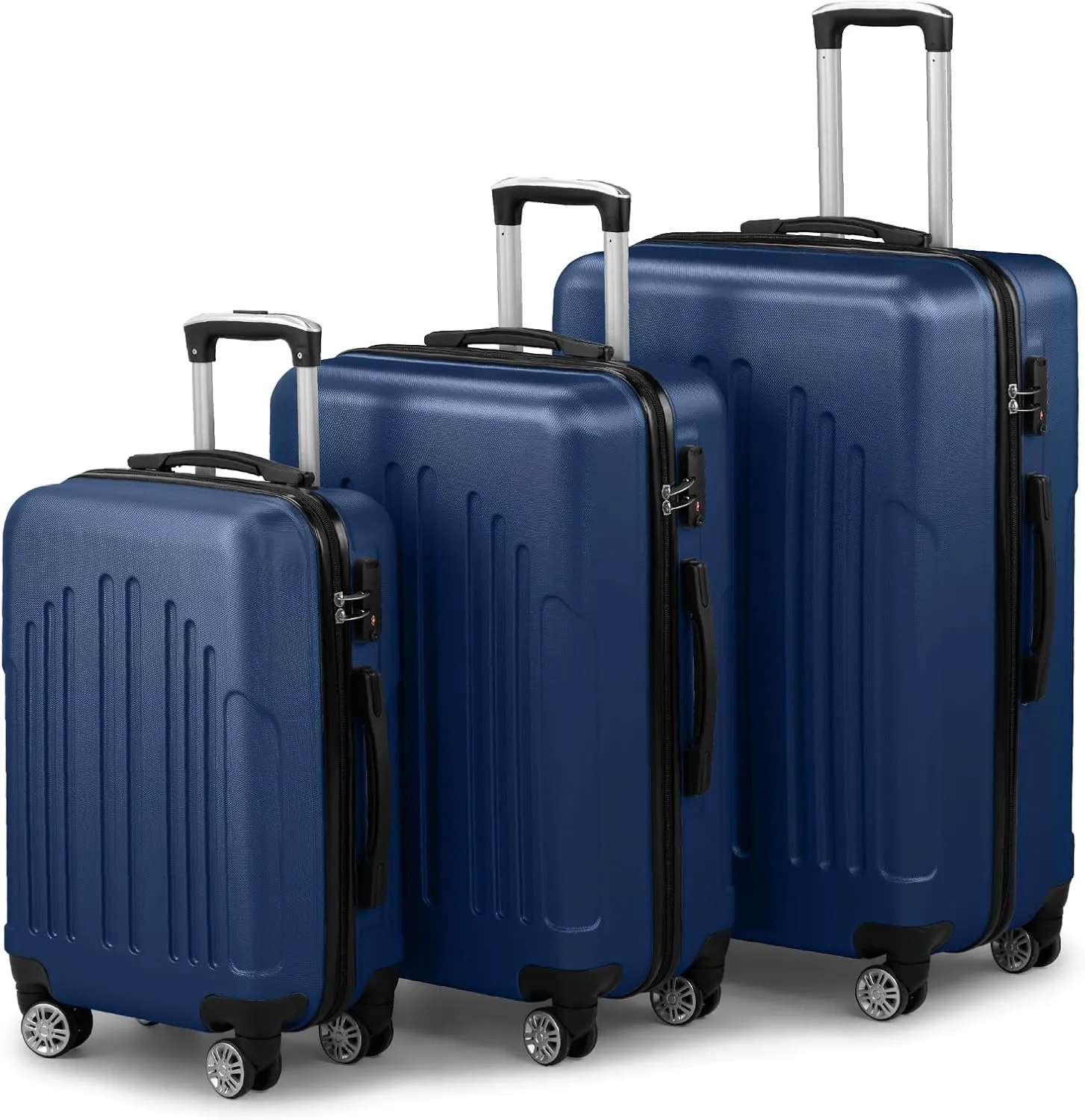 Suitcases with Wheels, 3-Piece Hardside Luggage Set with Spinner Wheels,Expandable Lightweight Spinner Suitcase (Navy)