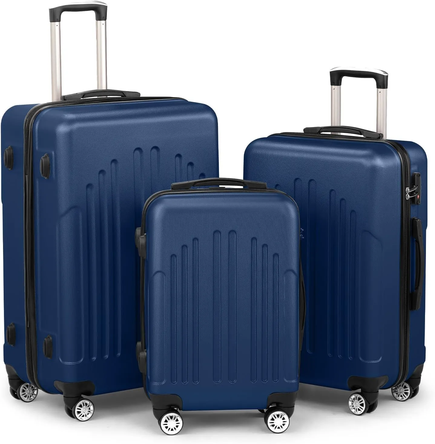 Suitcases with Wheels, 3-Piece Hardside Luggage Set with Spinner Wheels,Expandable Lightweight Spinner Suitcase (Navy)
