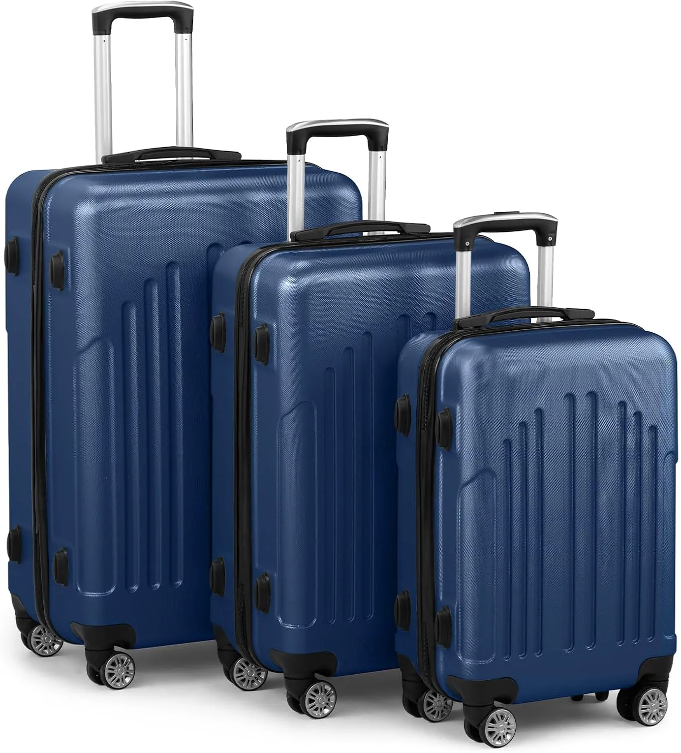 Suitcases with Wheels, 3-Piece Hardside Luggage Set with Spinner Wheels,Expandable Lightweight Spinner Suitcase (Navy)