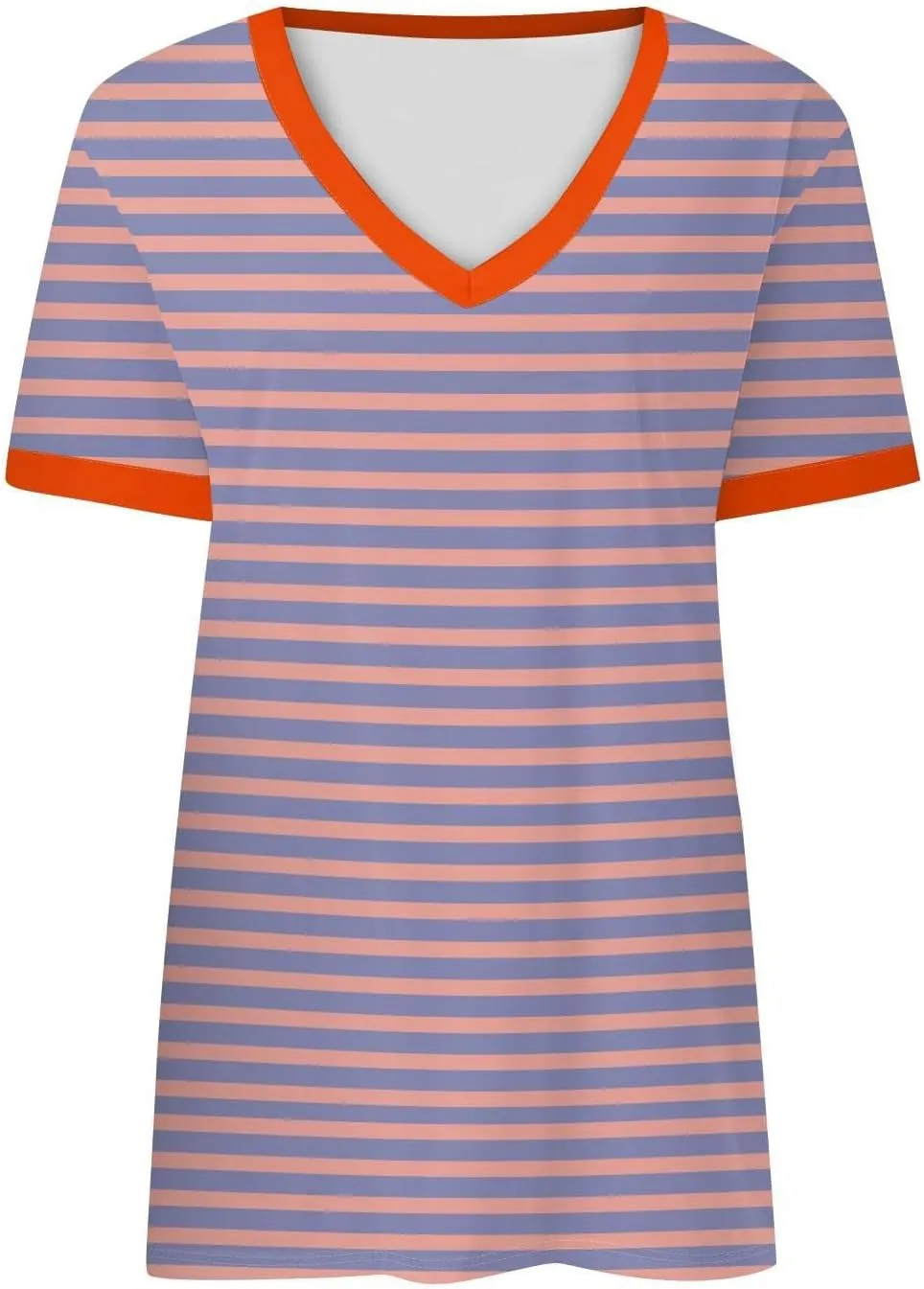 Summer Dresses for Women 2024 Short Sleeve Striped V Neck T Shirts Comfy Fit Daily Going Out Dressy Casual Tops