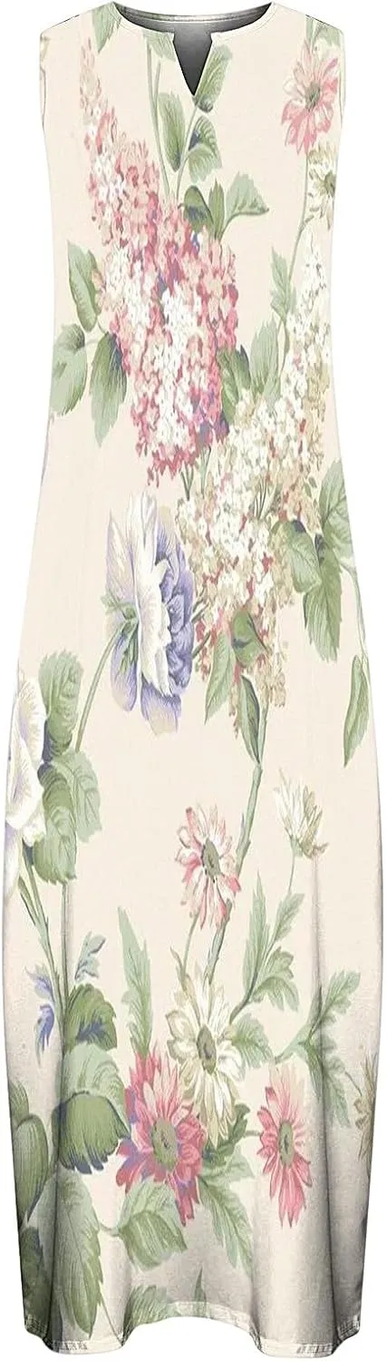 Summer Maxi Dresses for Women 2025 Flowy Boho Floral Beach Vacation Sundresses Casual Sleeveless A Line Tank Dress