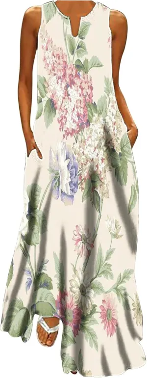 Summer Maxi Dresses for Women 2025 Flowy Boho Floral Beach Vacation Sundresses Casual Sleeveless A Line Tank Dress
