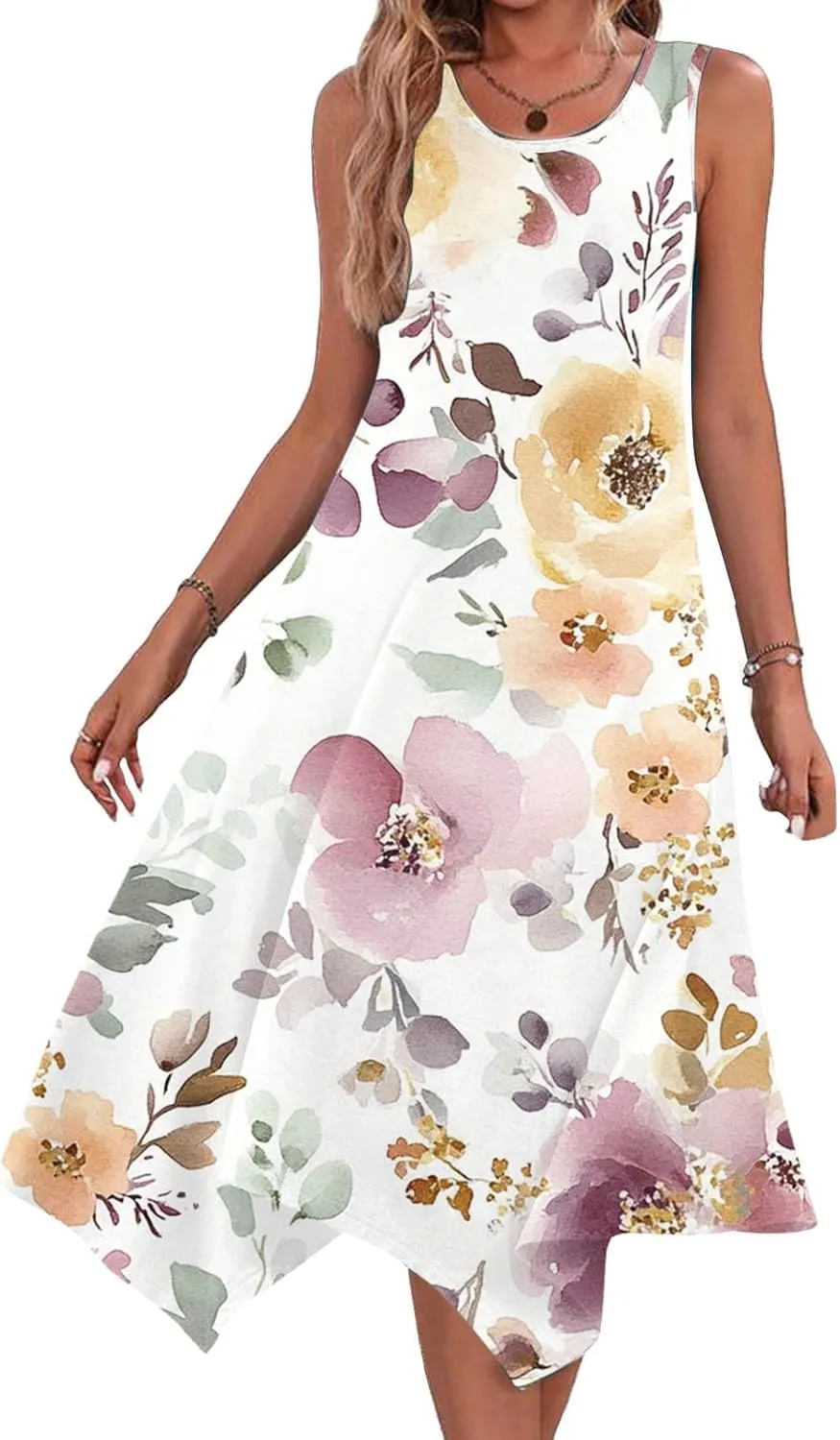 Summer Midi Dresses for Women 2025 Sleeveless Floral Boho Sundress Flowy A Line Beach Vacation Tank Dress Trendy