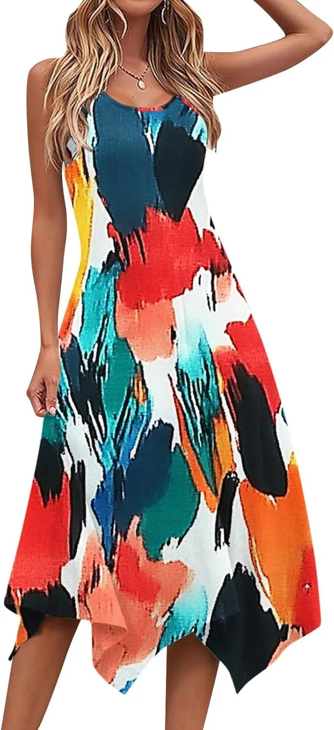 Summer Midi Dresses for Women 2025 Sleeveless Floral Boho Sundress Flowy A Line Beach Vacation Tank Dress Trendy