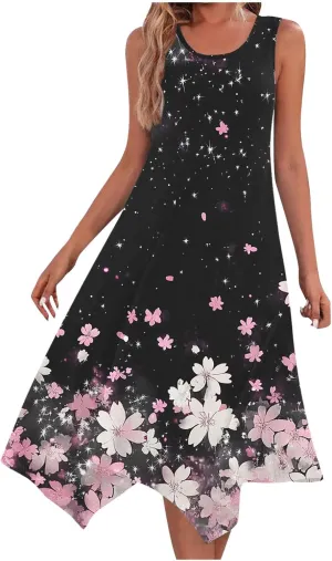 Summer Midi Dresses for Women 2025 Sleeveless Floral Boho Sundress Flowy A Line Beach Vacation Tank Dress Trendy