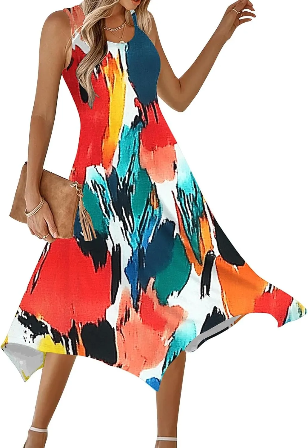 Summer Midi Dresses for Women 2025 Sleeveless Floral Boho Sundress Flowy A Line Beach Vacation Tank Dress Trendy