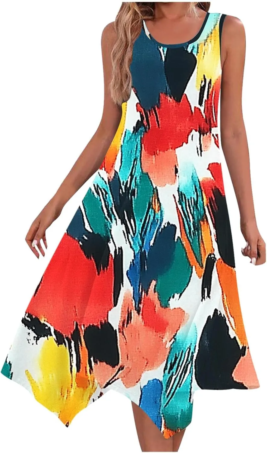 Summer Midi Dresses for Women 2025 Sleeveless Floral Boho Sundress Flowy A Line Beach Vacation Tank Dress Trendy