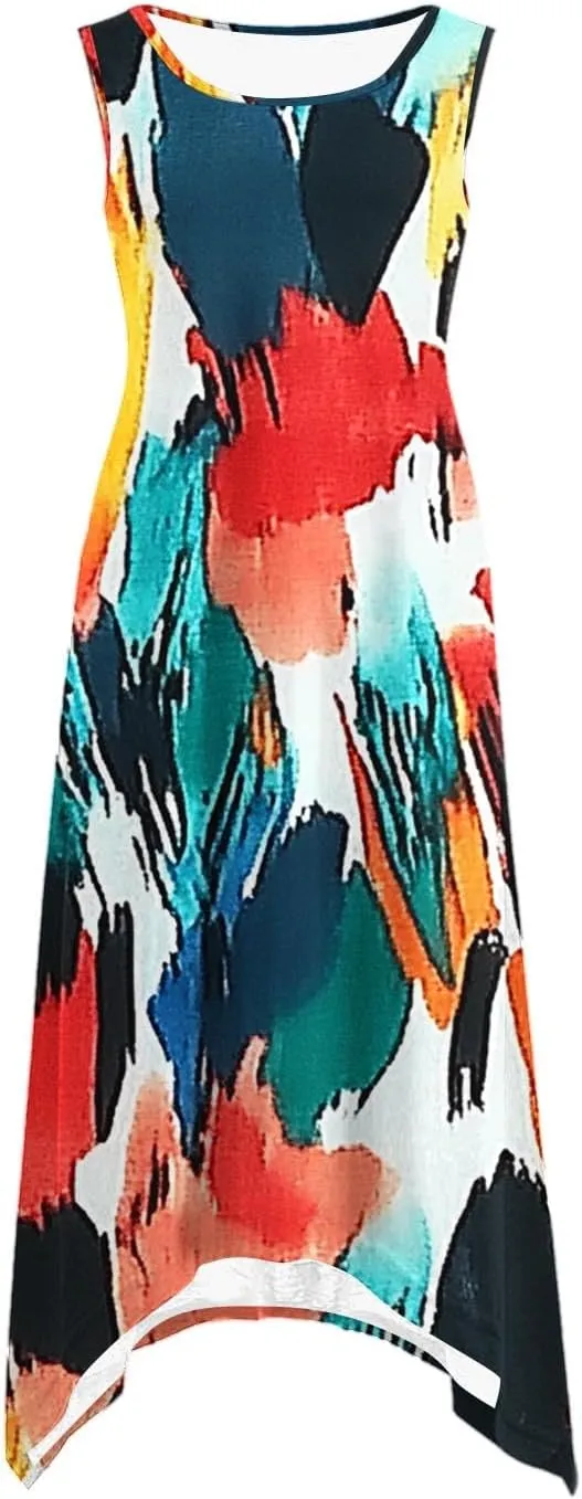 Summer Midi Dresses for Women 2025 Sleeveless Floral Boho Sundress Flowy A Line Beach Vacation Tank Dress Trendy