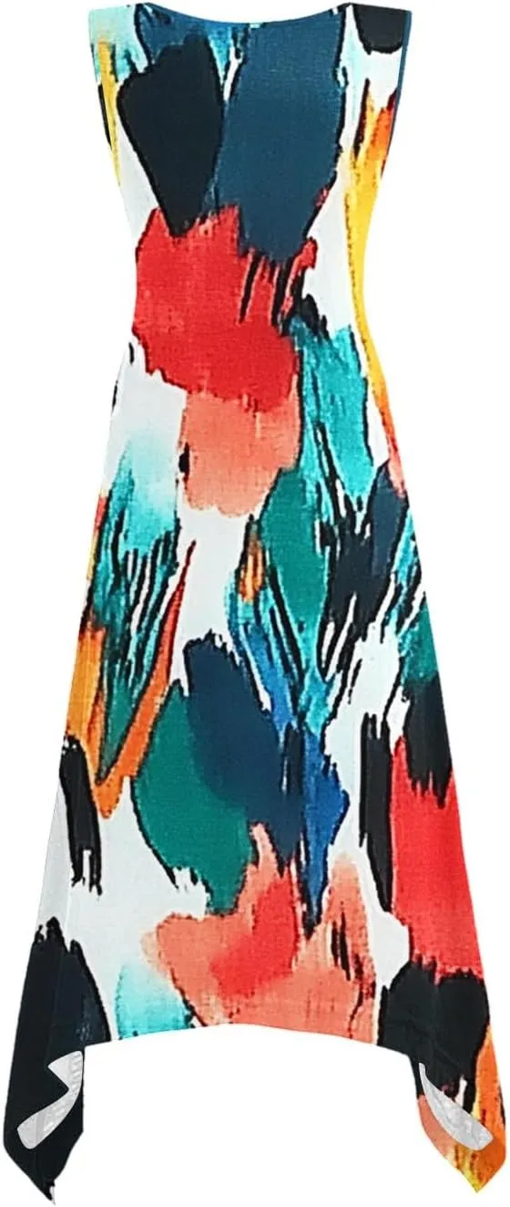 Summer Midi Dresses for Women 2025 Sleeveless Floral Boho Sundress Flowy A Line Beach Vacation Tank Dress Trendy
