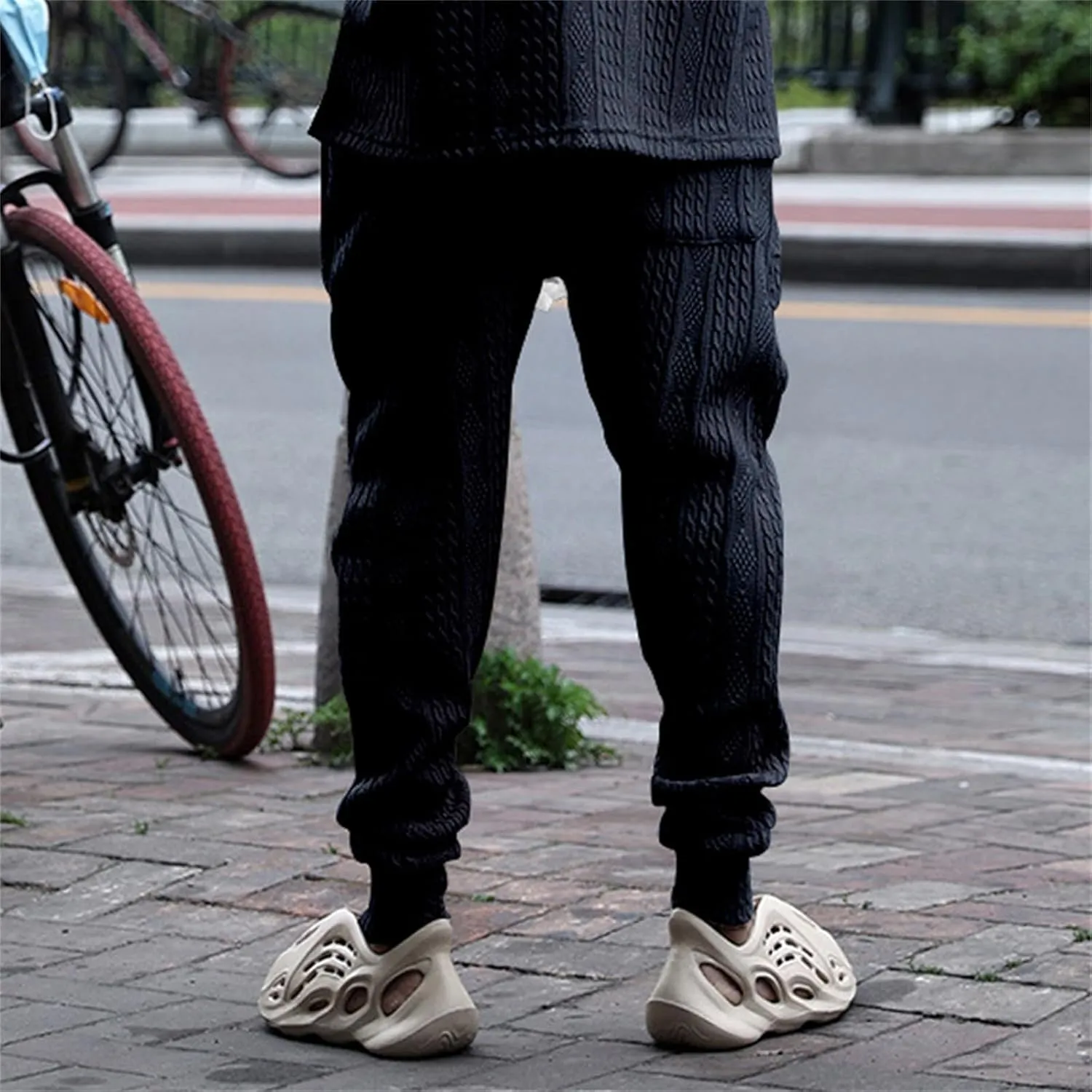 Sweatpants for Men Knited Drawstring Casual Trendy Lightweight Slim Fit Pants Outdoor Workout Running Trousers Pockets