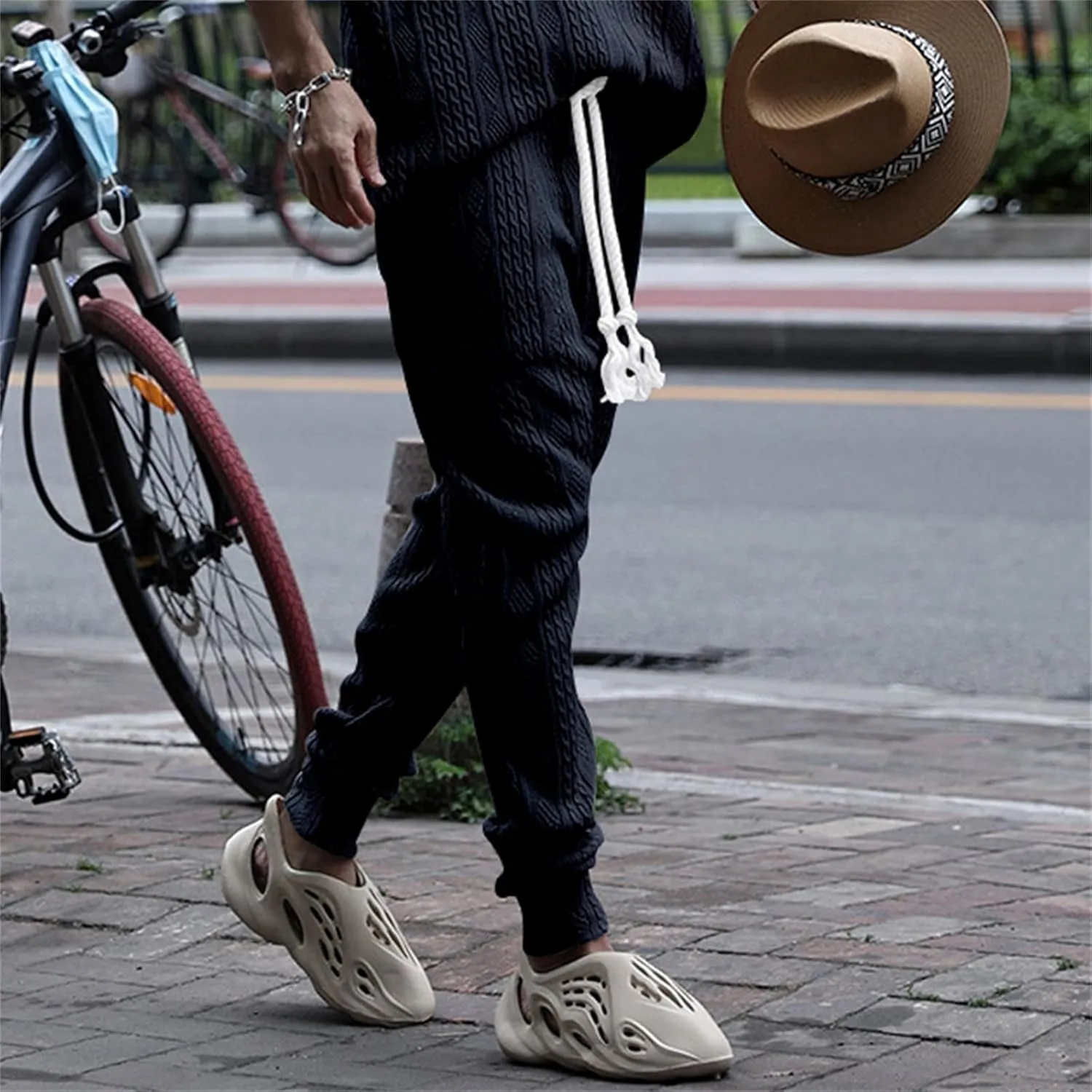Sweatpants for Men Knited Drawstring Casual Trendy Lightweight Slim Fit Pants Outdoor Workout Running Trousers Pockets
