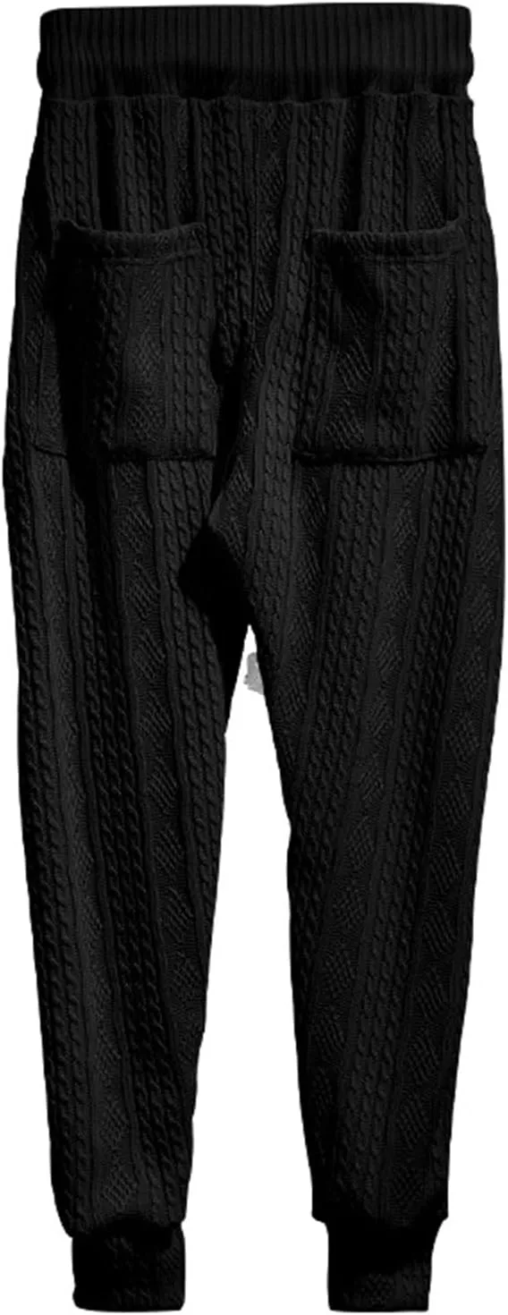Sweatpants for Men Knited Drawstring Casual Trendy Lightweight Slim Fit Pants Outdoor Workout Running Trousers Pockets