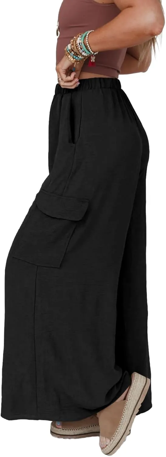 SySea Women's Wide Leg Palazzo Pants Casual Elastic High Waist Flowy Loose Pants with Pockets