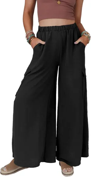 SySea Women's Wide Leg Palazzo Pants Casual Elastic High Waist Flowy Loose Pants with Pockets