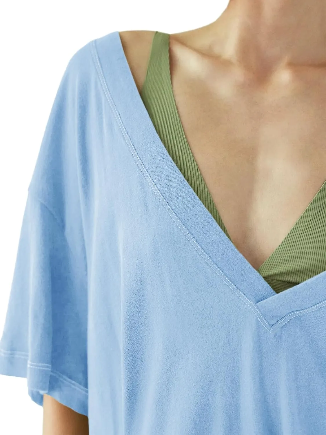 Tankaneo Womens Oversized Tshirts Deep V Neck Short Sleeve Tops Summer Casual Loose Fit Side Slit Tunic Shirts