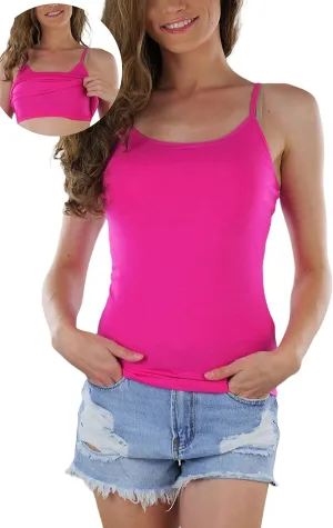ToBeInStyle Women's Adjustable Spaghetti Strap Cropped Cami with Shelf Bra