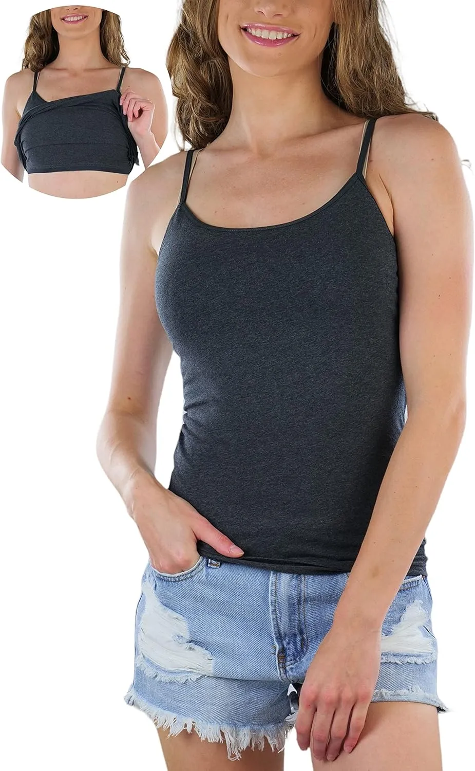ToBeInStyle Women's Adjustable Spaghetti Strap Cropped Cami with Shelf Bra