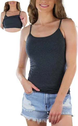 ToBeInStyle Women's Adjustable Spaghetti Strap Cropped Cami with Shelf Bra