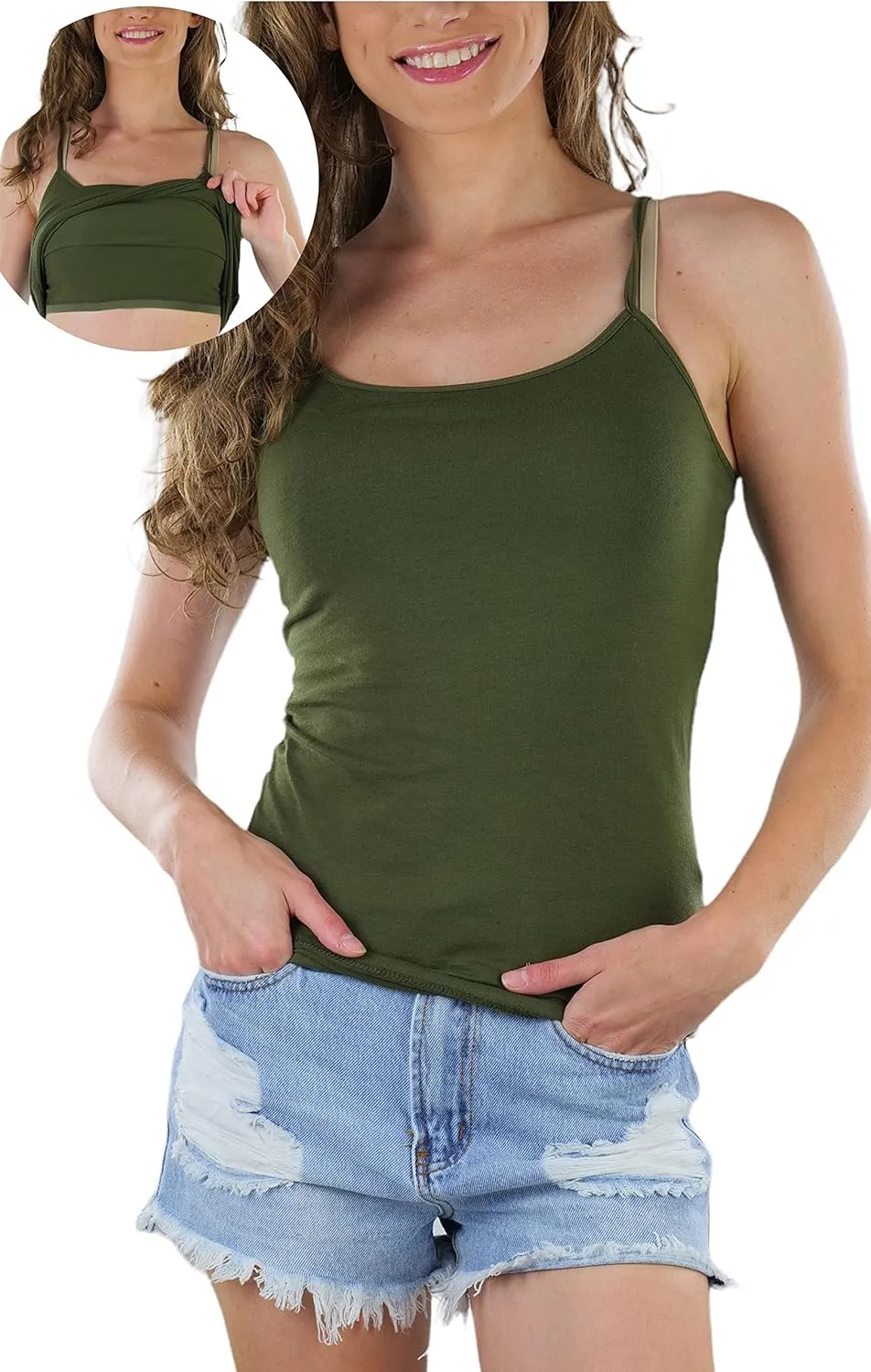 ToBeInStyle Women's Adjustable Spaghetti Strap Cropped Cami with Shelf Bra