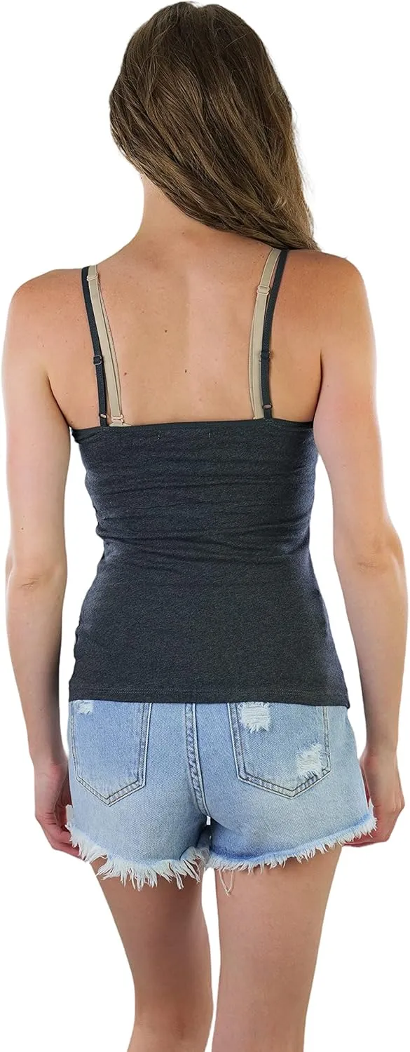 ToBeInStyle Women's Adjustable Spaghetti Strap Cropped Cami with Shelf Bra